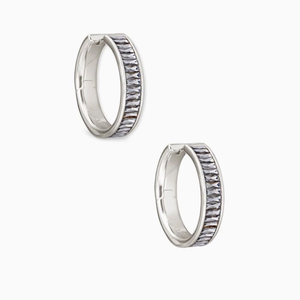 Kendra Scott Jack Silver Hoop Earrings charcoal gray crystal